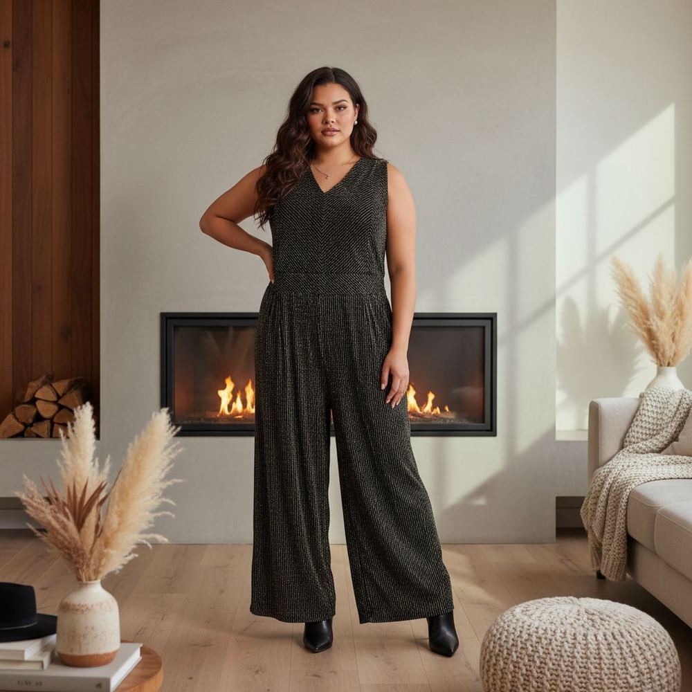 TORRID whimsygoth Black Gold Shimmer V-Neck Jumpsuit Plus Size 2X